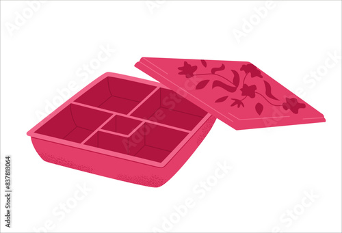 Empty opened bento box with cover vector illustration isolated on white.