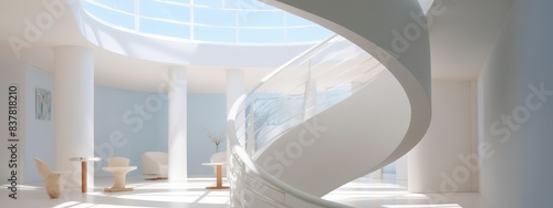 Modern Minimalist White Interior with Spiral Staircase
