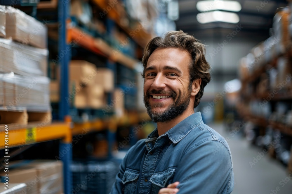 Happy man in warehouse Happy man in warehouse