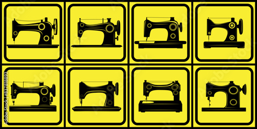 set industrial sewing machine icon logo design vector illustration
