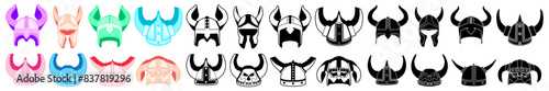 set Viking helmet trendy icon. Medieval Warriors helmet design vector illustrations