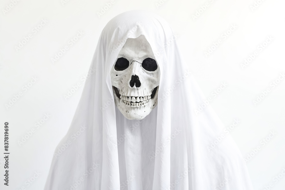 Ghostly Skull Peeking Through White Sheet Ghostly Skull Peeking Through White Sheet