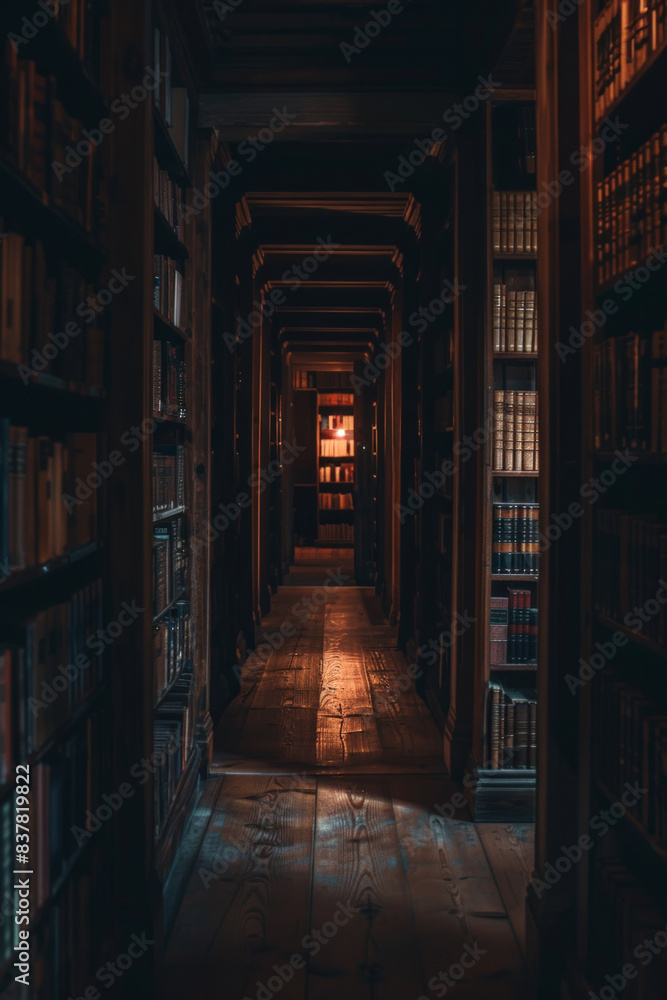 Dark minimalist library interior with light. Dark minimalist library interior with light.