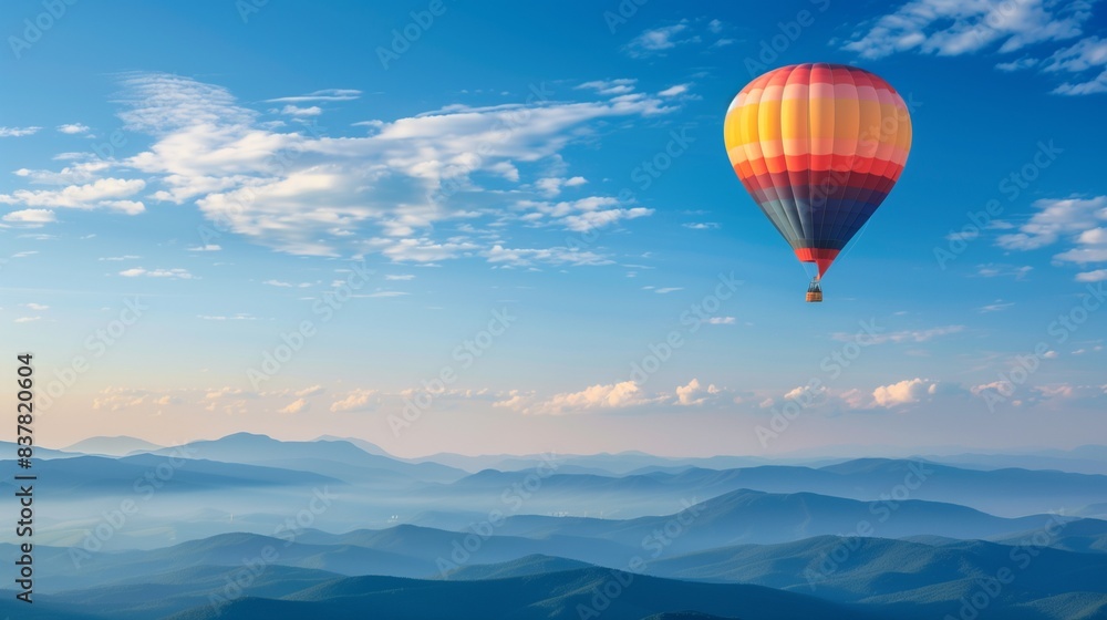 Obraz premium Hot Air Balloon Floating in Clear Sky with Mountains