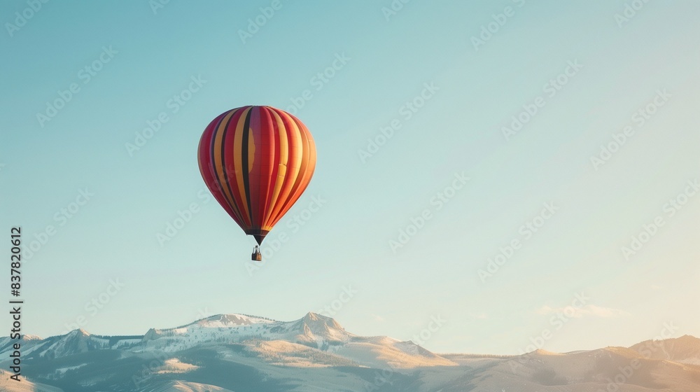 Hot Air Balloon Floating in Clear Sky with Mountains Hot Air Balloon Floating in Clear Sky with Mountains