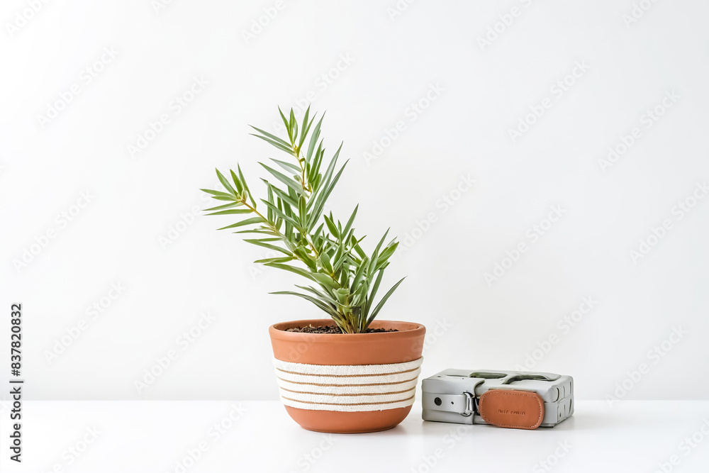 Minimalist Home Decor with Plant and Camera Minimalist Home Decor with Plant and Camera