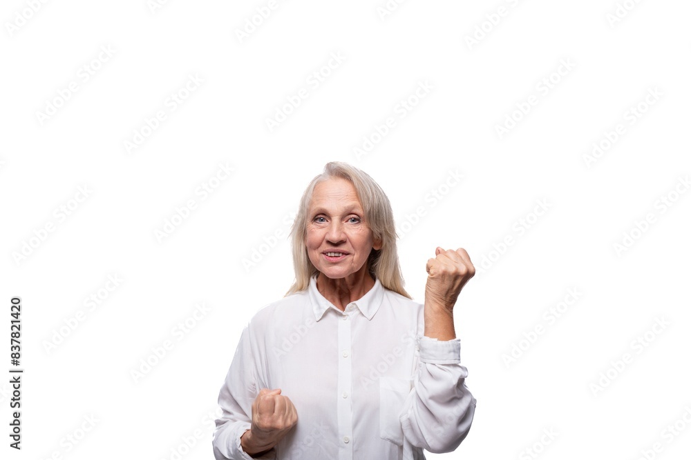 Obraz premium European senior business woman with gray hair wearing a shirt on a white background