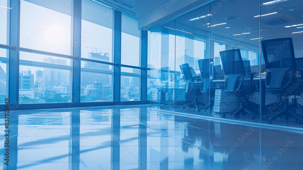 An abstract, defocused image of a modern office with glass partitions, ergonomic chairs, and a collaborative work environment, emphasizing a professional setting An abstract, defocused image of a modern office with glass partitions, ergonomic chairs, and a collaborative work environment, emphasizing a professional setting