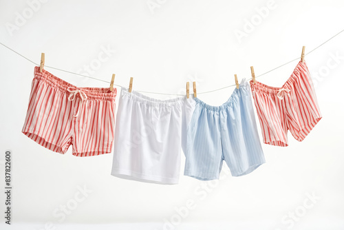 Cotton Pajama Shorts Hanging On A Clothesline