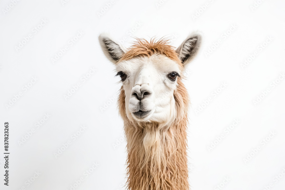 Obraz premium Portrait of an alpaca with a white background