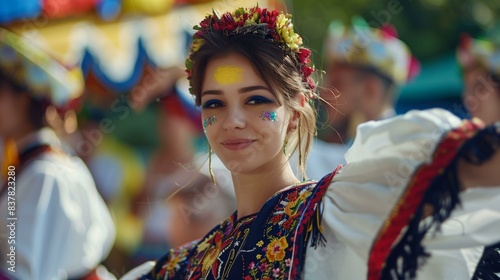 Romanian woman dancing at a traditional festival