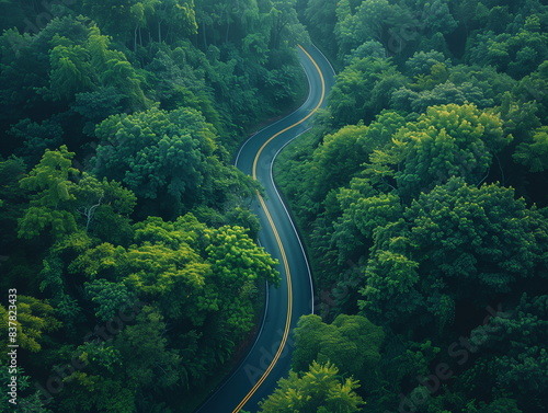 Serpentine Road through Lush Forest © seogi