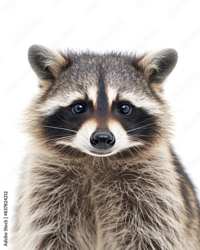 Mystic portrait of Common Raccoon, copy space on right side, Anger, Menacing, Headshot, Close-up View Isolated on white background Mystic portrait of Common Raccoon, copy space on right side, Anger, Menacing, Headshot, Close-up View Isolated on white background