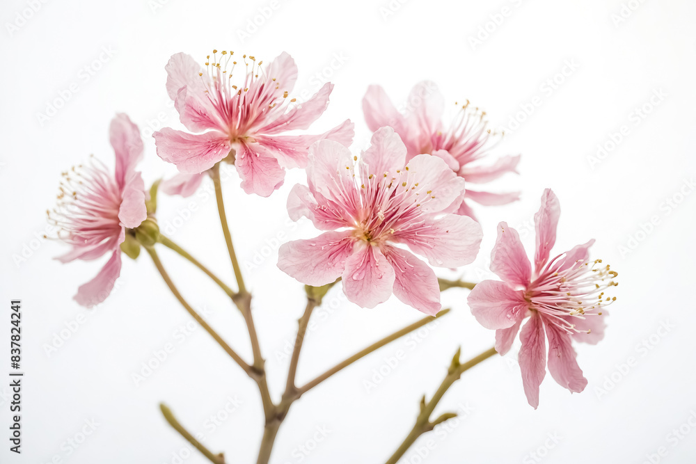 Obraz premium Delicate Pink Flowers on a White Background