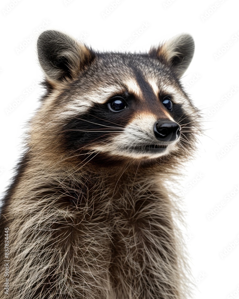 Mystic portrait of Cozumel Raccoon , copy space on right side, Anger, Menacing, Headshot, Close-up View Isolated on white background Mystic portrait of Cozumel Raccoon , copy space on right side, Anger, Menacing, Headshot, Close-up View Isolated on white background