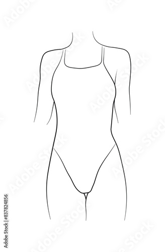 Bikini panties swimsuit woman black and white drawing