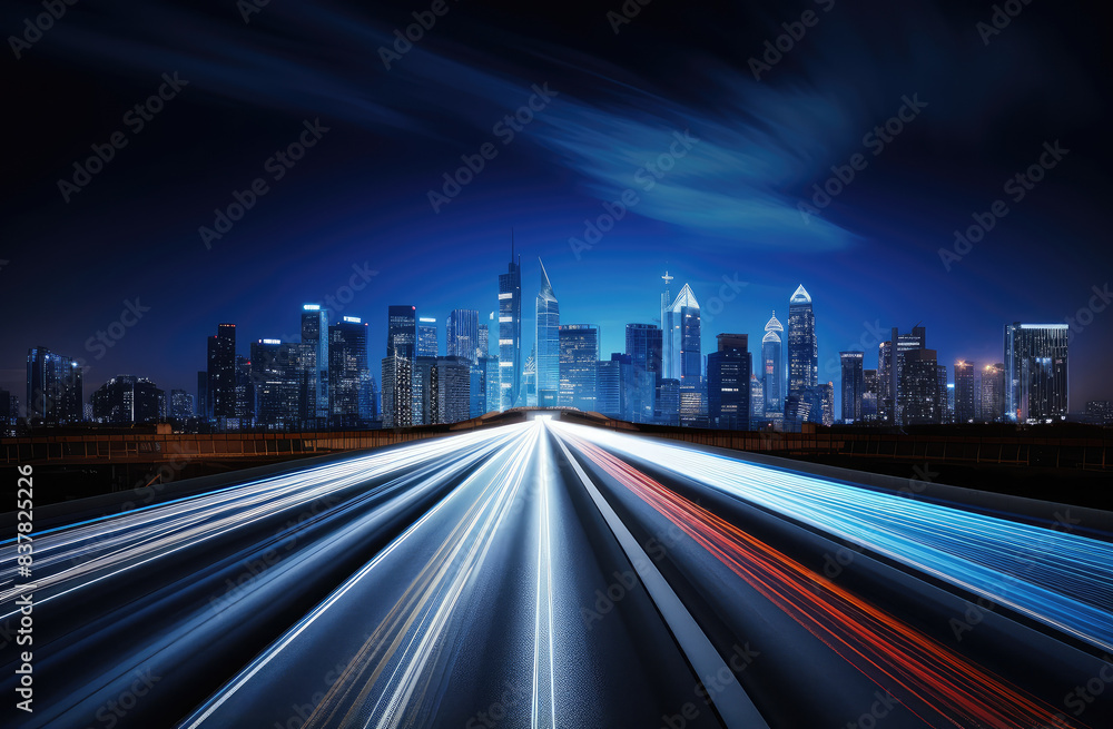 Futuristic Cityscape with Dynamic Light Trails