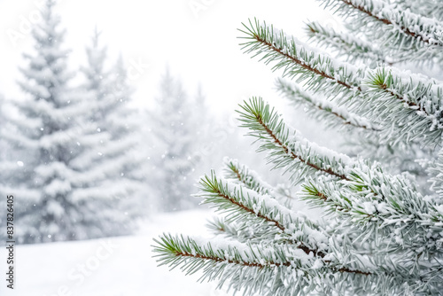 Snow-Covered Pine Branch in a Winter Wonderland