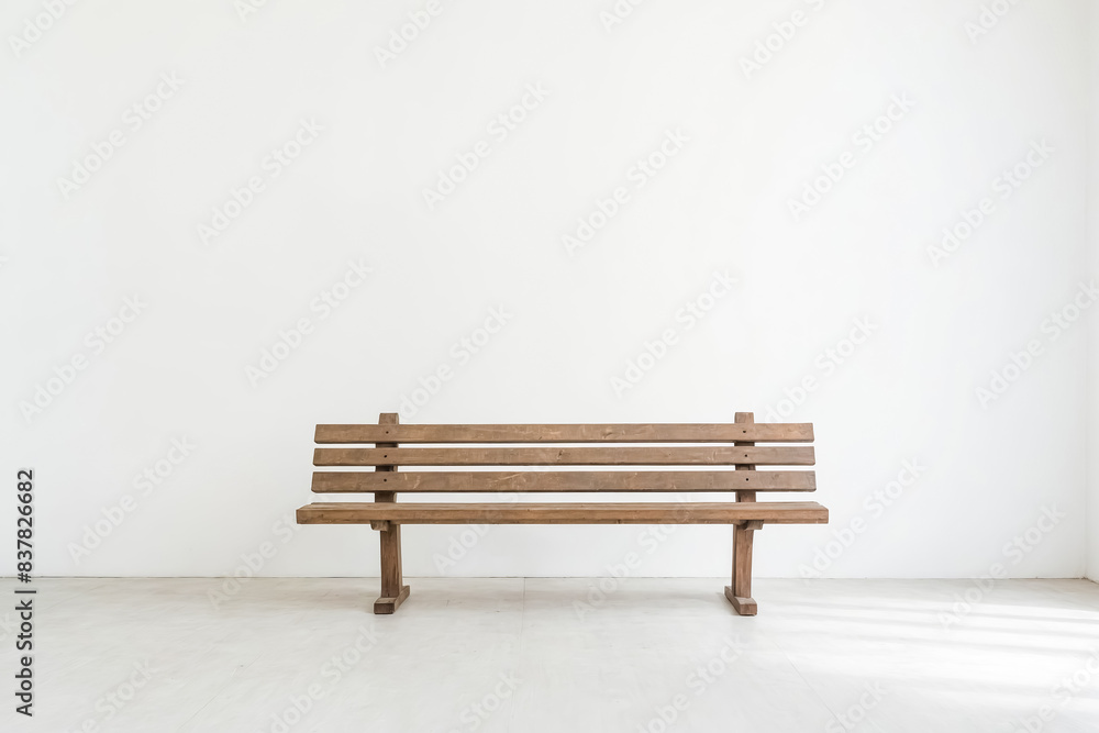 Simple Wooden Bench Against White Wall Simple Wooden Bench Against White Wall
