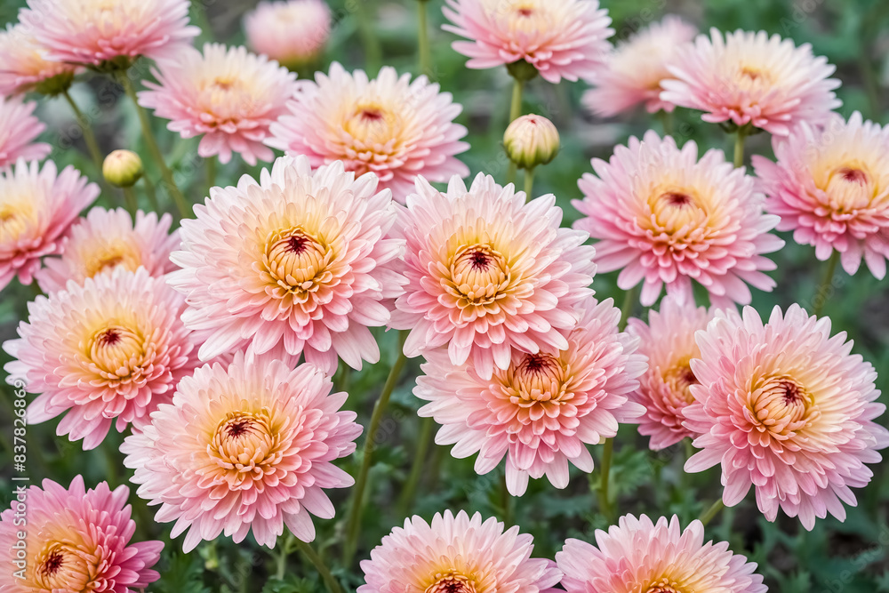 Fototapeta premium Pink Chrysanthemums Blooming in a Garden
