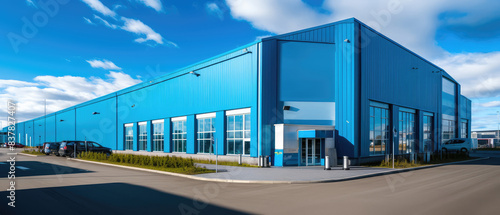 Modern Industrial Warehouse Exterior Under Blue Sky