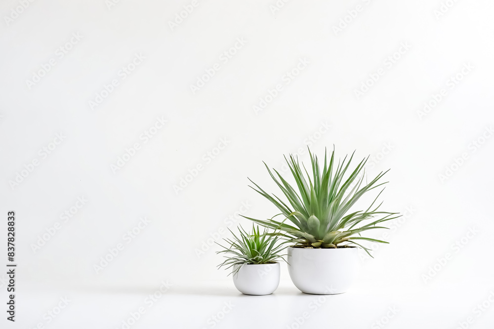 Two potted air plants on a white background Two potted air plants on a white background