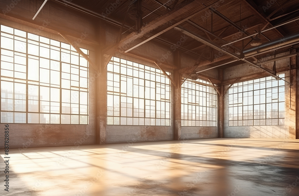 Sunlit Industrial Warehouse Interior Sunlit Industrial Warehouse Interior