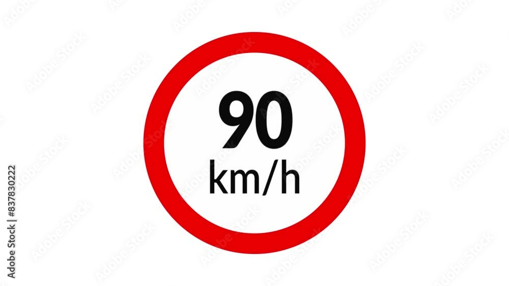 90 kmh speed limit road sign icon animation on white background 90 kmh speed limit road sign icon animation on white background