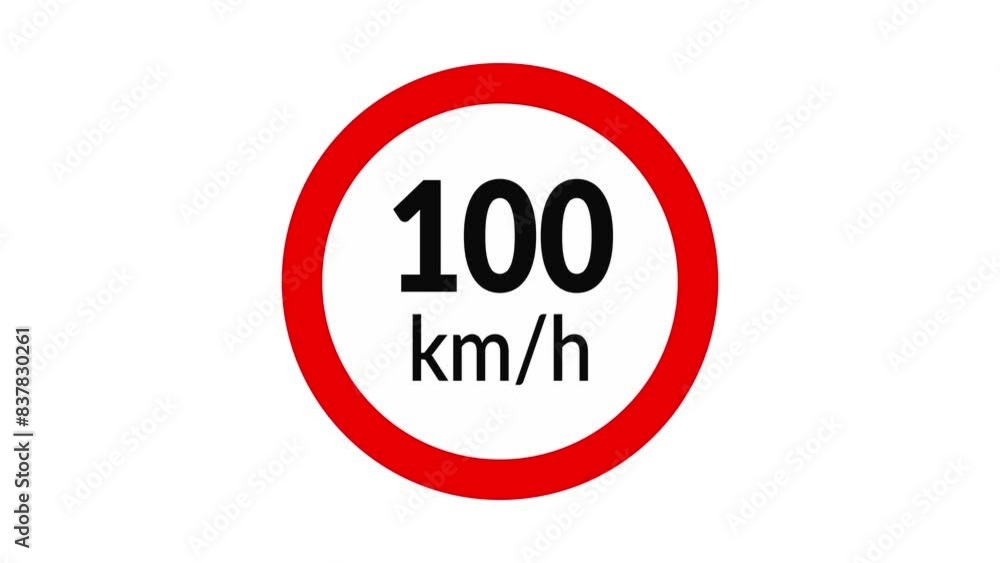 100 kmh speed limit road sign icon animation on white background 100 kmh speed limit road sign icon animation on white background