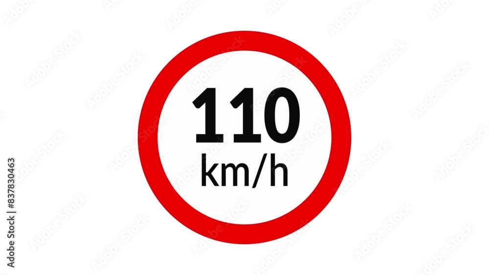 110 kmh speed limit road sign icon animation on white background 110 kmh speed limit road sign icon animation on white background