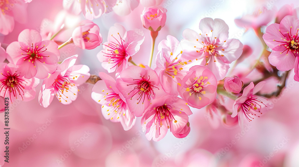 cherry blossom branches in full bloom against a bright, clear sky cherry blossom branches in full bloom against a bright, clear sky