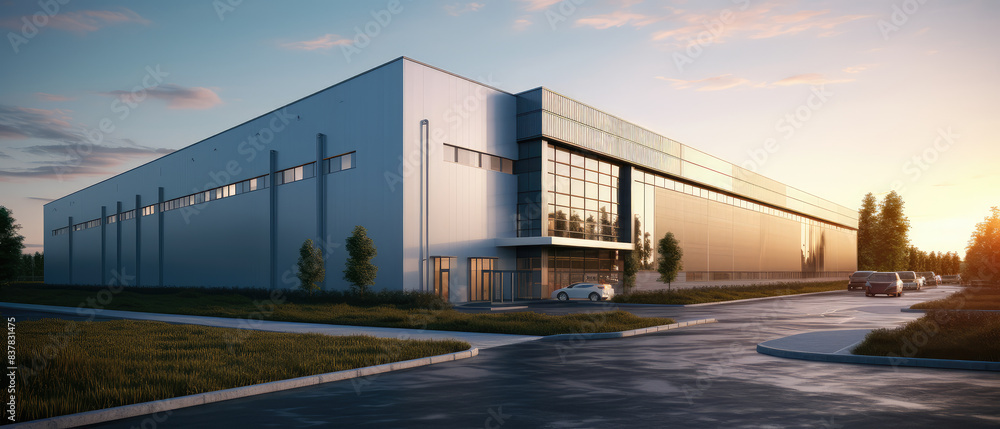 Modern Industrial Warehouse at Sunset Modern Industrial Warehouse at Sunset