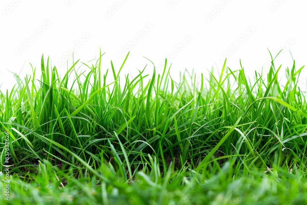 Fototapeta premium Close-up of green grass field on white background