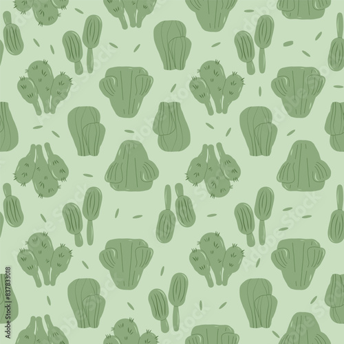 Cactus seamless pattern. Mexican exotic plant endless background. Nopal loop cover. Vector hand drawn illustration.