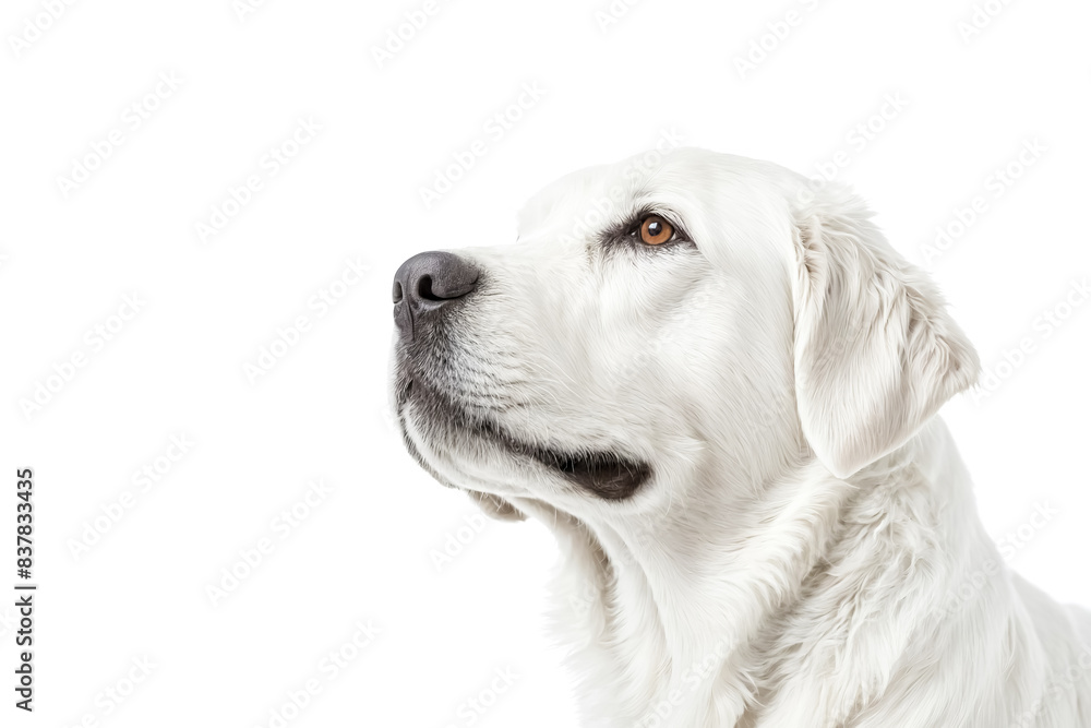 Fototapeta premium White dog looking up isolated on white background