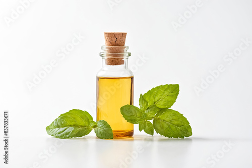Essential Oil Bottle with Fresh Mint Leaves
