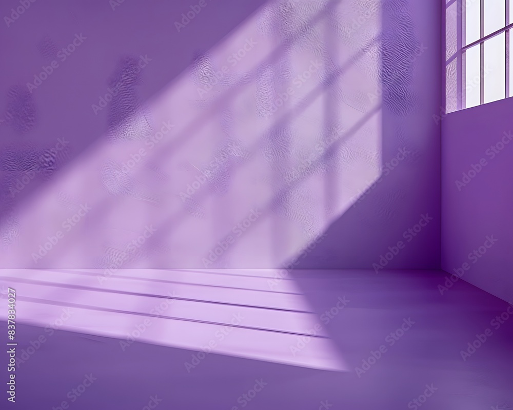 3D rendering of an empty room with purple wall and floor sunlight from window background for product presentattion 3D rendering of an empty room with purple wall and floor sunlight from window background for product presentattion