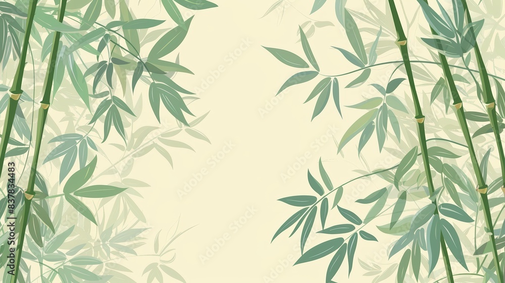 Elegant bamboo background with green leaves on a light backdrop, perfect for nature-themed designs, serene environments, and calm visuals. Elegant bamboo background with green leaves on a light backdrop, perfect for nature-themed designs, serene environments, and calm visuals.