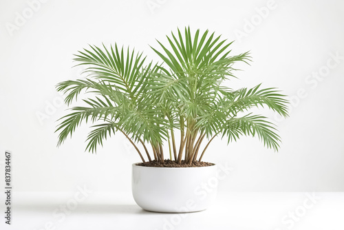 Green Palm Plant in White Pot on White Background
