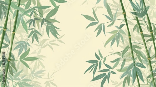 Elegant bamboo background with green leaves on a light backdrop, perfect for nature-themed designs, serene environments, and calm visuals.