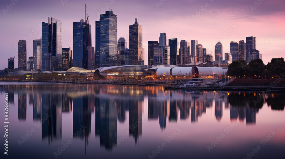 Fototapeta premium Stunning Evening City Skyline Reflection