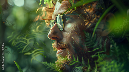 Botanist immersed in tropical rainforest: Exploring the wonders of plant life for environmental and educational campaigns. Ideal for ads showcasing nature s beauty.