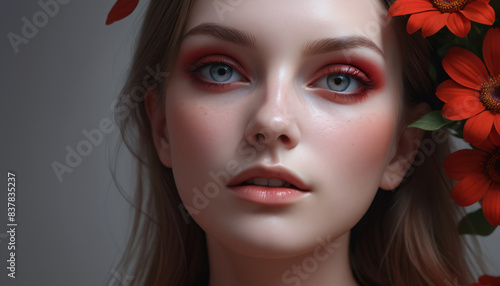 Girl with red make up and flower