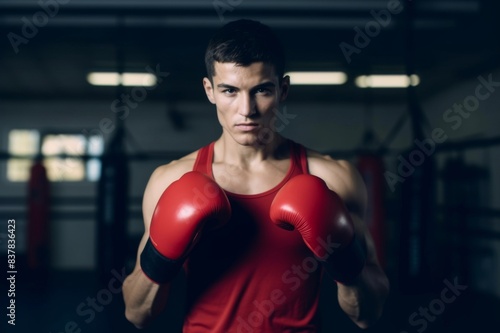 Portrait of beautiful kick boxer exercising in the gym