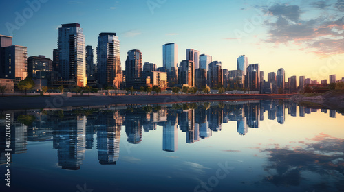 Modern City Skyline at Sunrise