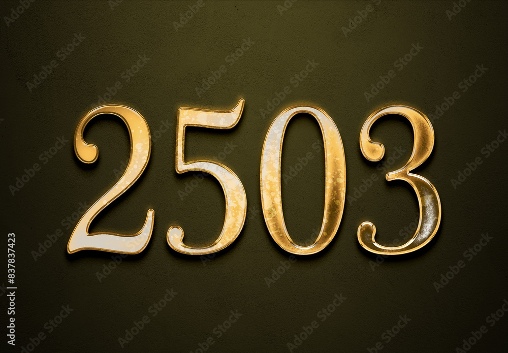 Old gold effect of 2503 number with 3D glossy style Mockup. Old gold effect of 2503 number with 3D glossy style Mockup.
