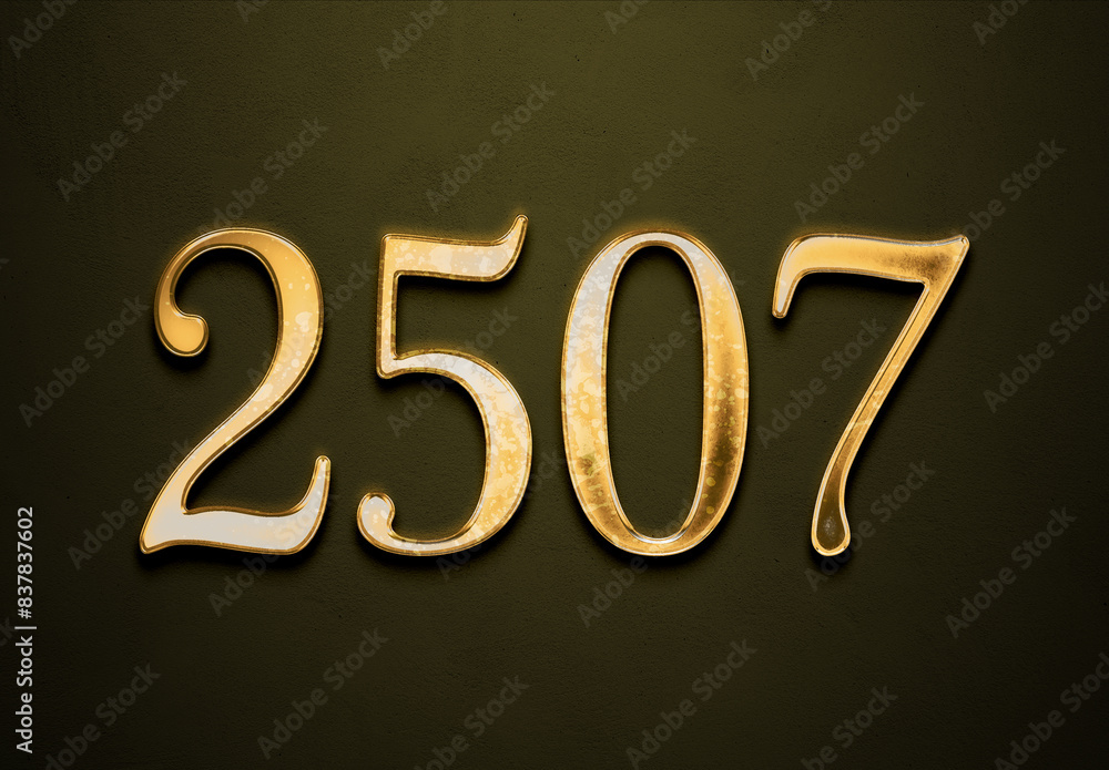 Old gold effect of 2507 number with 3D glossy style Mockup.
