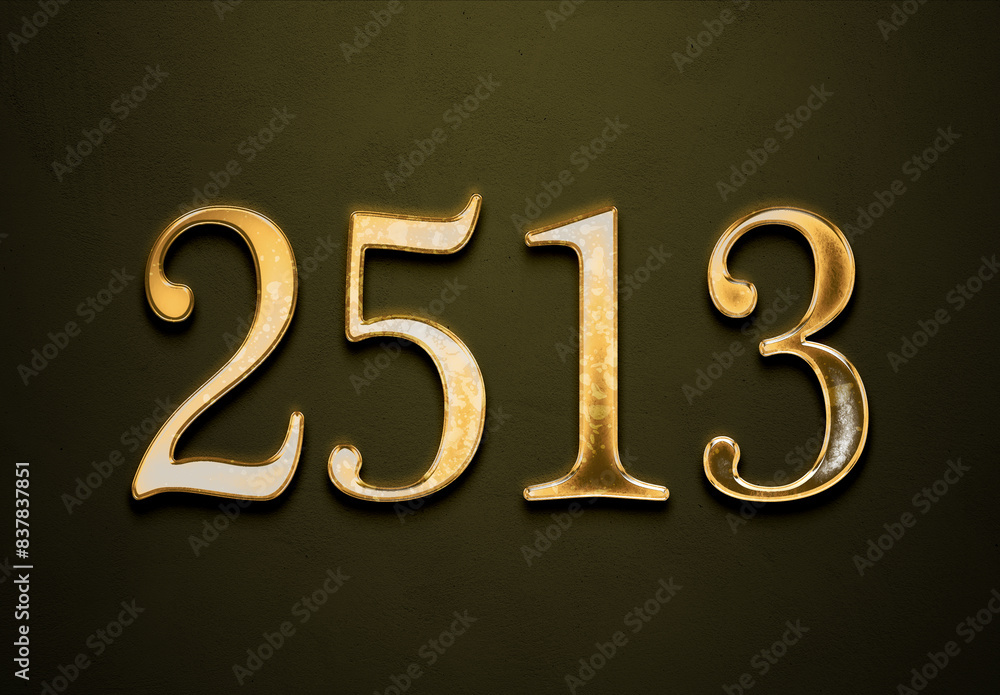 Old gold effect of 2513 number with 3D glossy style Mockup. Old gold effect of 2513 number with 3D glossy style Mockup.