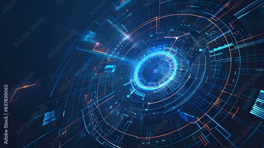 Futuristic circle vector HUD interface screen design. Abstract style on blue background. Abstract vector background. Abstract technology communication design innovation concept background. Futuristic circle vector HUD interface screen design. Abstract style on blue background. Abstract vector background. Abstract technology communication design innovation concept background.