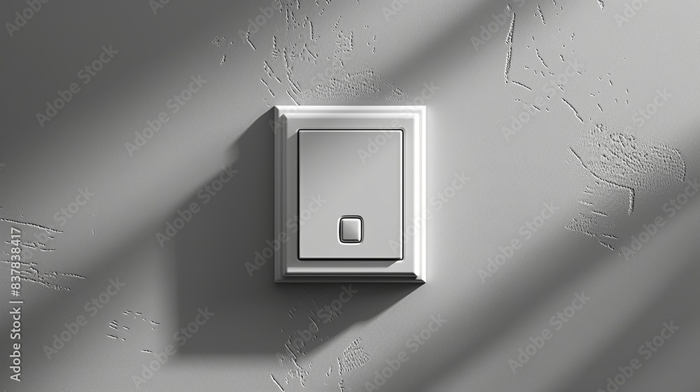 Minimalist light switch on textured wall with dramatic shadows. Modern and clean design concept in home interior. Minimalist light switch on textured wall with dramatic shadows. Modern and clean design concept in home interior.